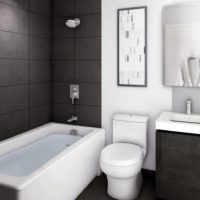 Tonalités noir et blanc à l'intérieur de la salle de bain combinée