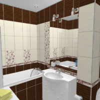Brown and white tile in the design of the combined bathroom