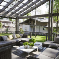 Outdoor summer terrace with glass roof