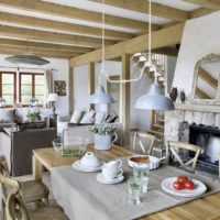 Decorative wooden beams in the living room of a country house