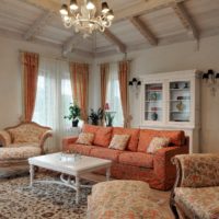 Spacious living room in the style of Provence in the country