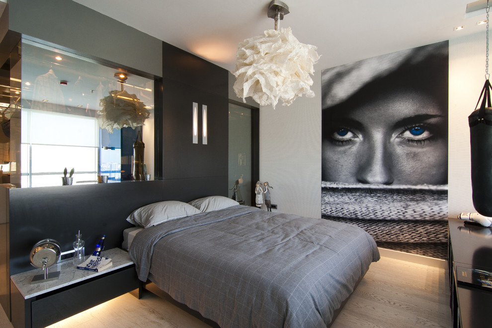 Wall mural in the design of a youth bedroom in a modern style