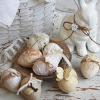 Easter eggs with lace decor