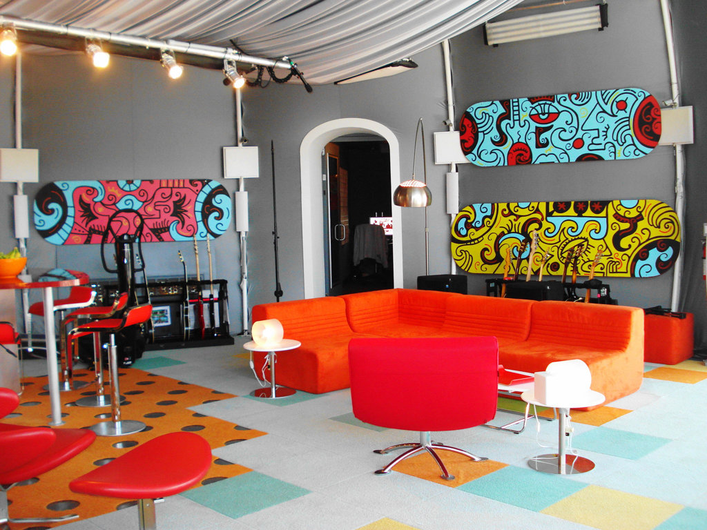 an example of a bright interior room in the style of pop art