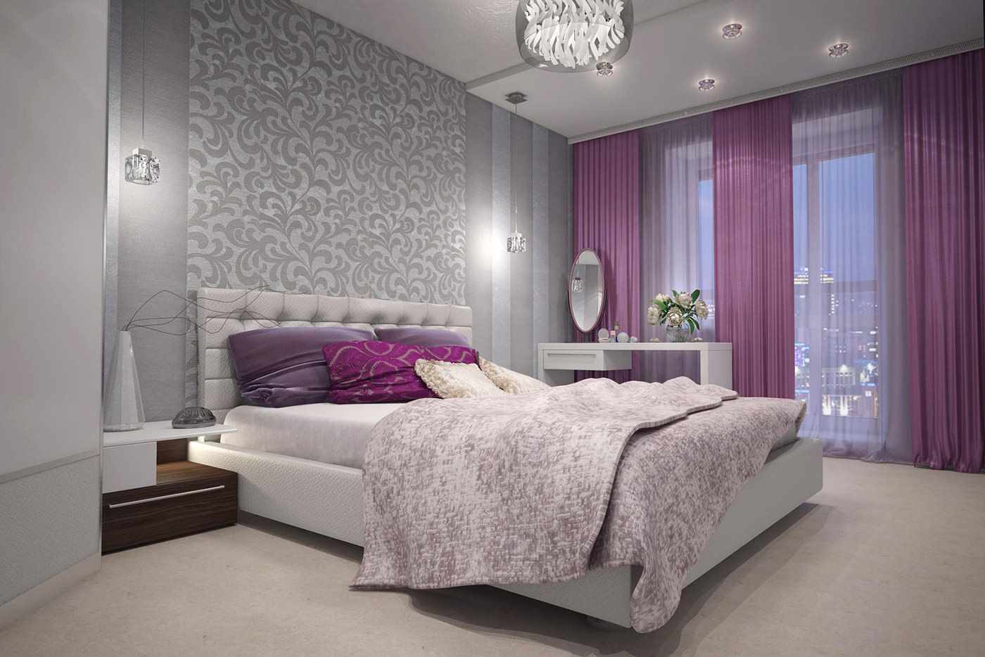 Un esempio di una leggera decorazione del design a parete in una camera da letto
