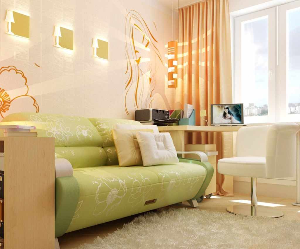 variant of combining unusual peach color in the decor of the apartment