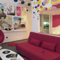 example of a beautiful design of a room in the style of pop art photo