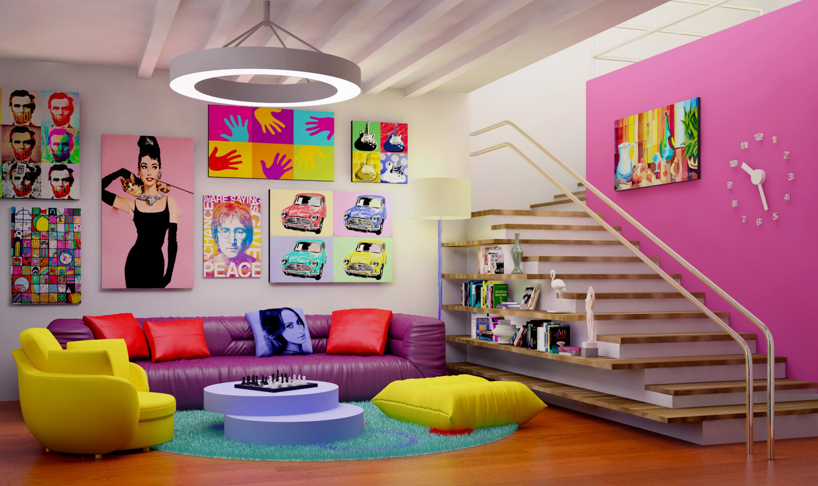 an example of a beautiful design of a house in the style of pop art