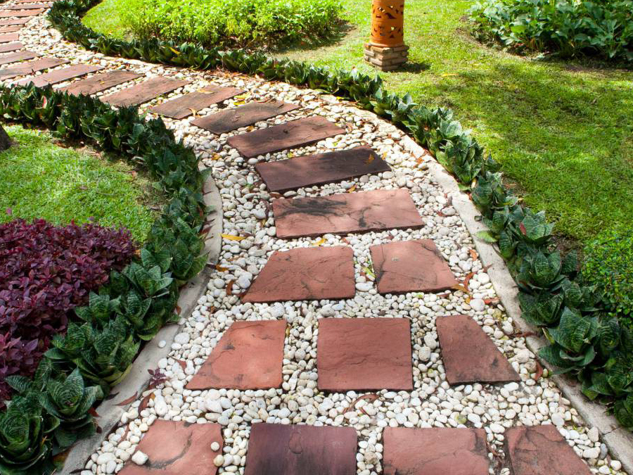 Garden path made of stone and rubble
