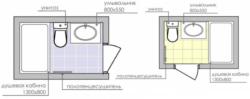 Layouts of a combined bathroom with a bathtub along a short wall