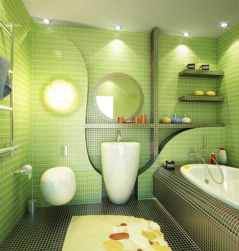 Ceramic mosaic in the design of the combined bathroom