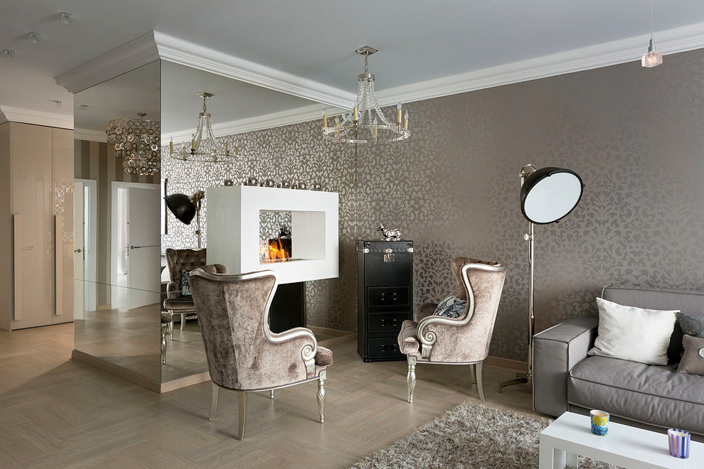 Mirror effect wallpaper for living room walls