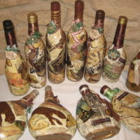 Examples of decoupage bottles as a gift to a beloved man