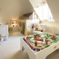 Design of a kids room with sloping walls