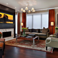Modern living room with direct curtains