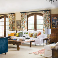 Window decoration with curtains in a rustic style living room