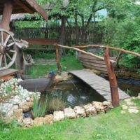 Wooden bridge with a homemade pond