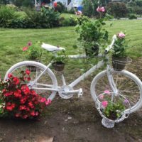 Vélo de jardin avec pots de fleurs