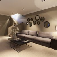 Round mirrors in the design of the living room