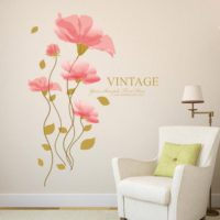 Painted flowers on a painted wall of a living room