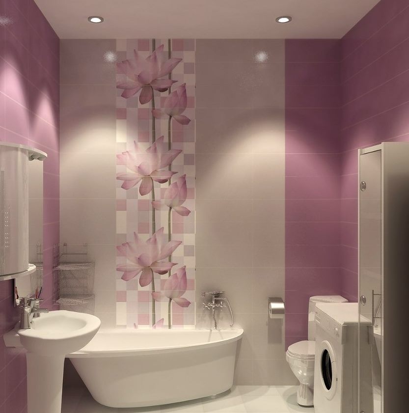Dekoratyvinė keraminių plytelių plokštė vonios kambario interjere