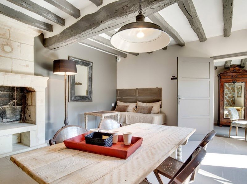 Wooden beams in the ceiling design of a country house