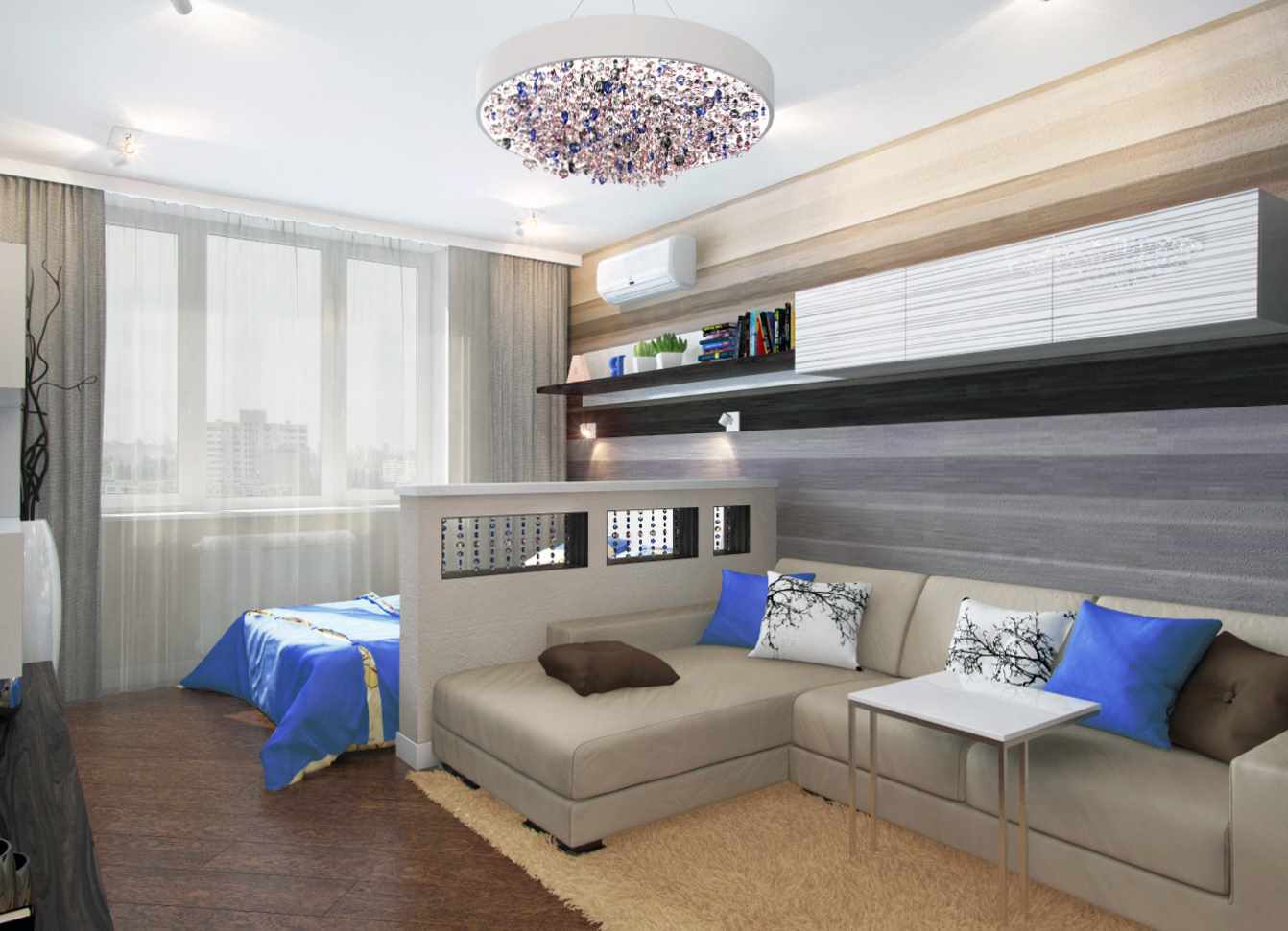 example of a beautiful design living room bedroom 20 meters