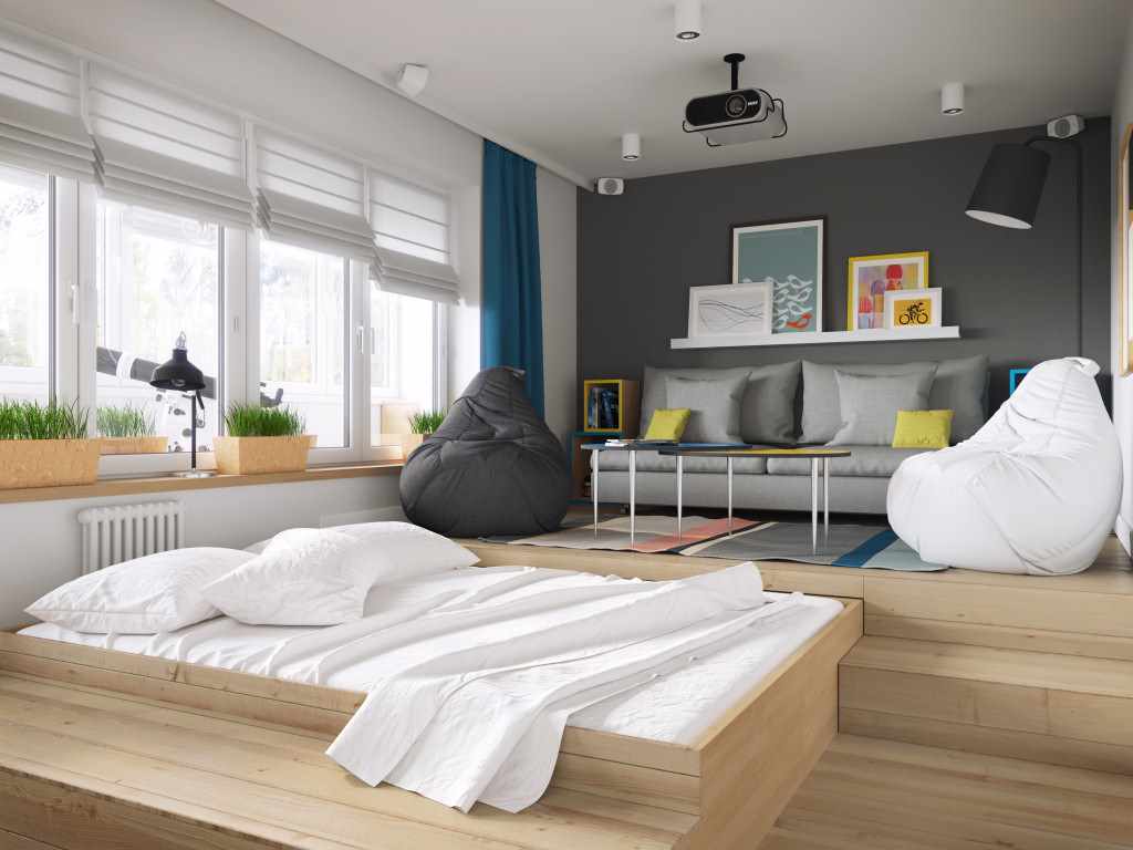 an example of the unusual style of a living room bedroom 20 meters