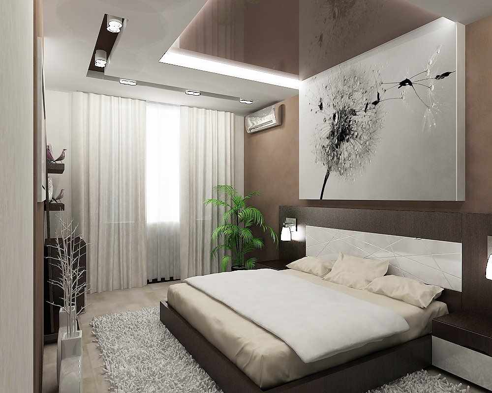 variante di un luminoso design degli interni della camera da letto