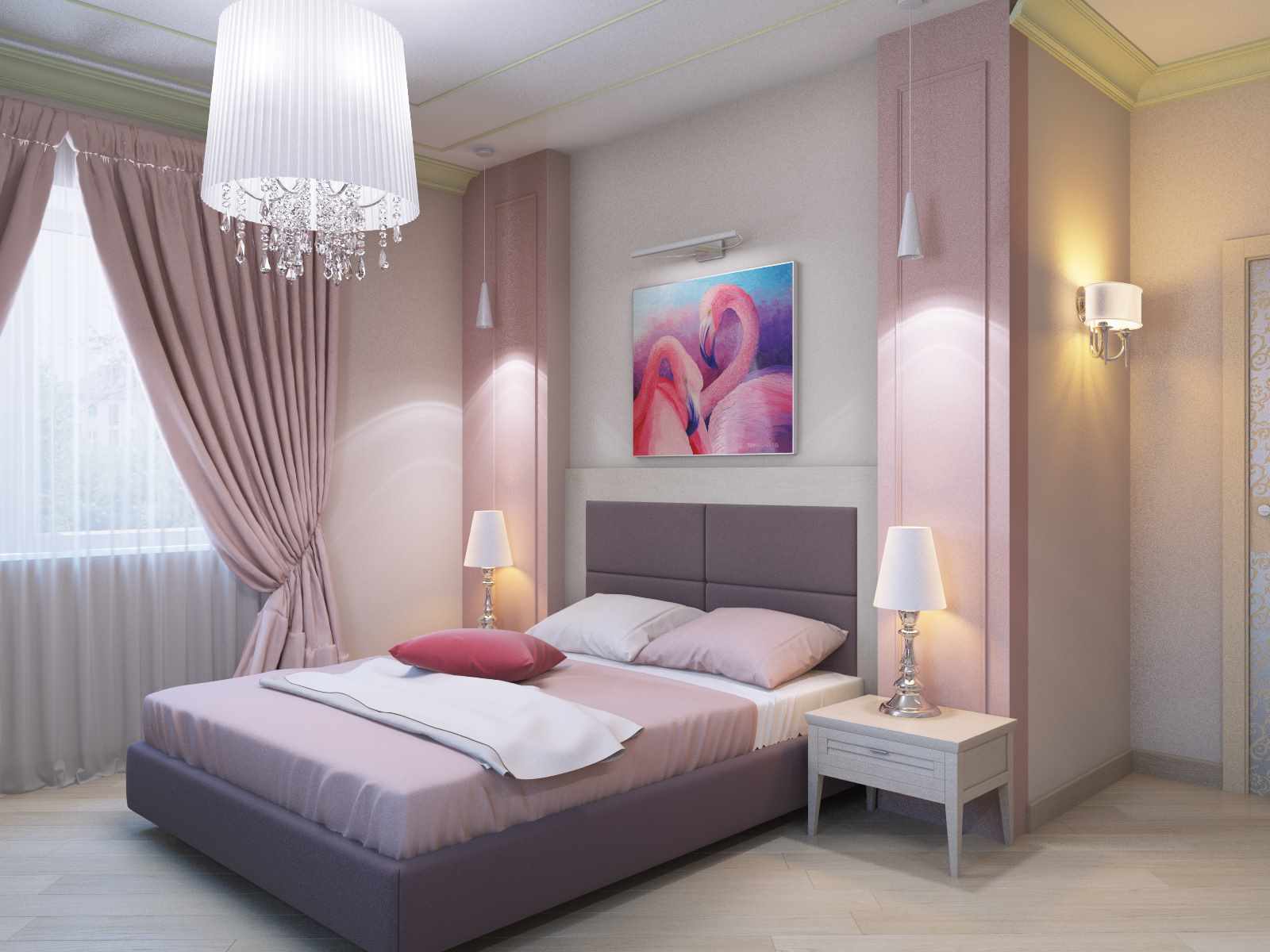 Un esempio di un interno luminoso della camera da letto