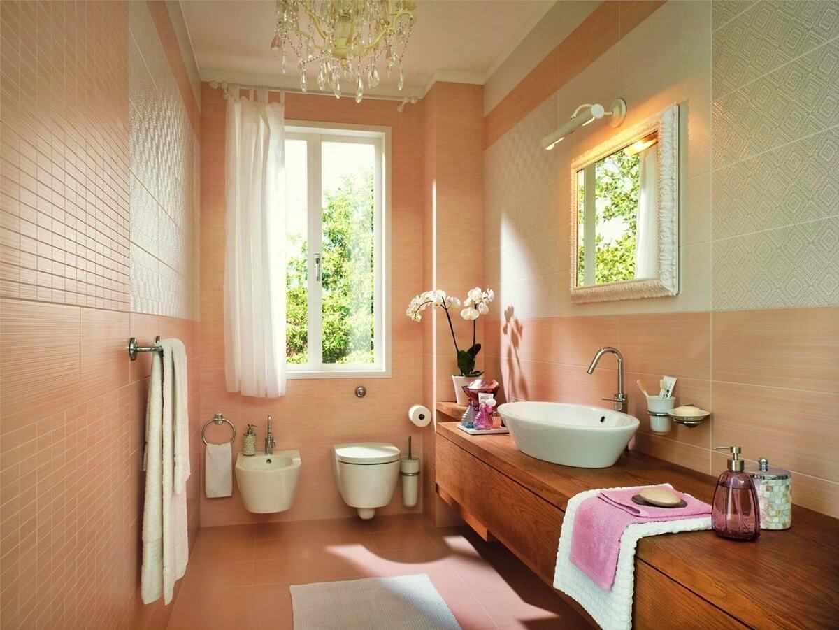 the idea of ​​combining an unusual peach color in the design of an apartment