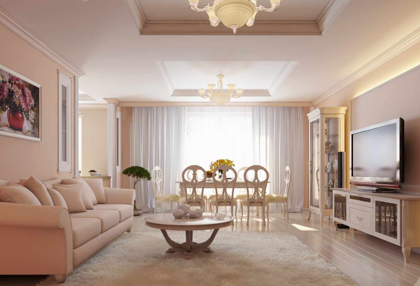 the idea of ​​combining a beautiful peach color in the decor of the apartment