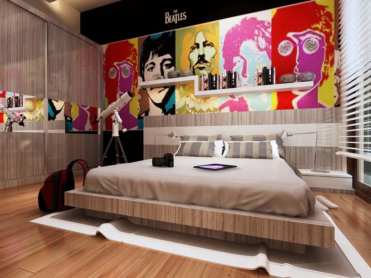 variant of the beautiful interior of the apartment in the style of pop art