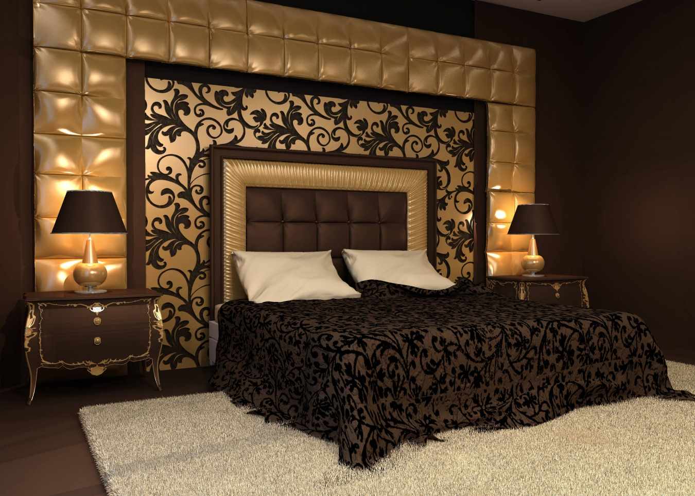 Un esempio di una leggera decorazione del design delle pareti della camera da letto