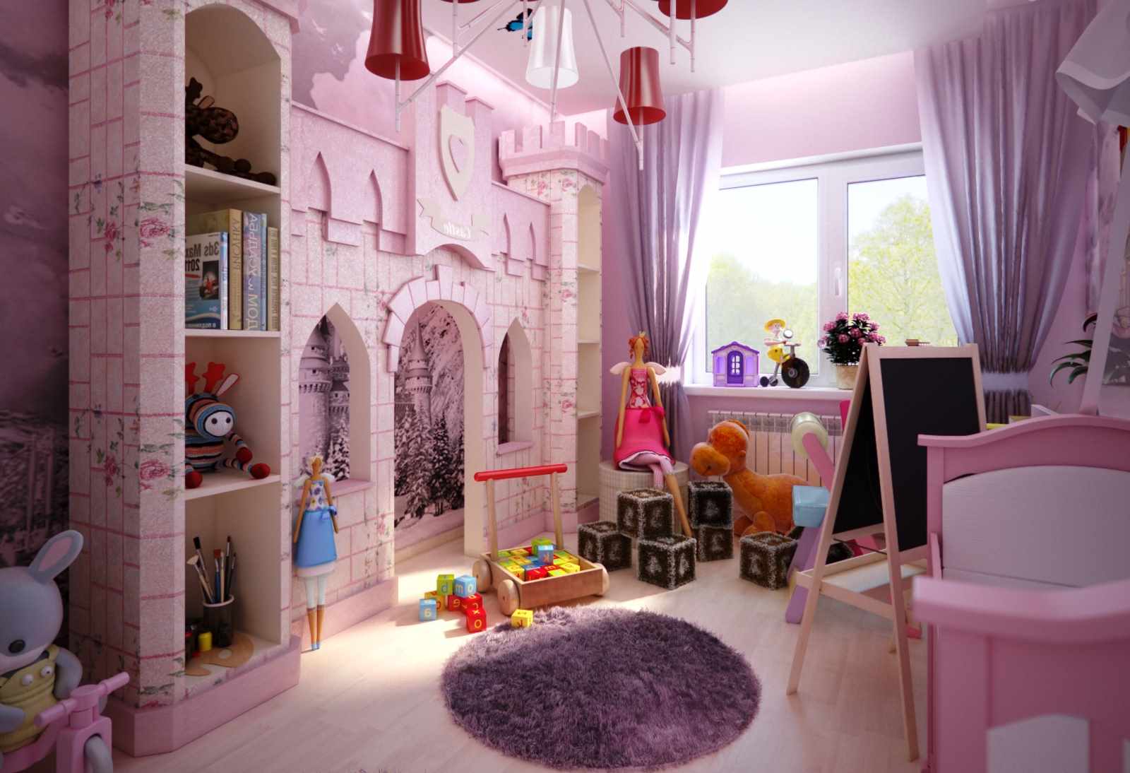 un exemple d'un intérieur inhabituel d'une chambre d'enfants pour une fille