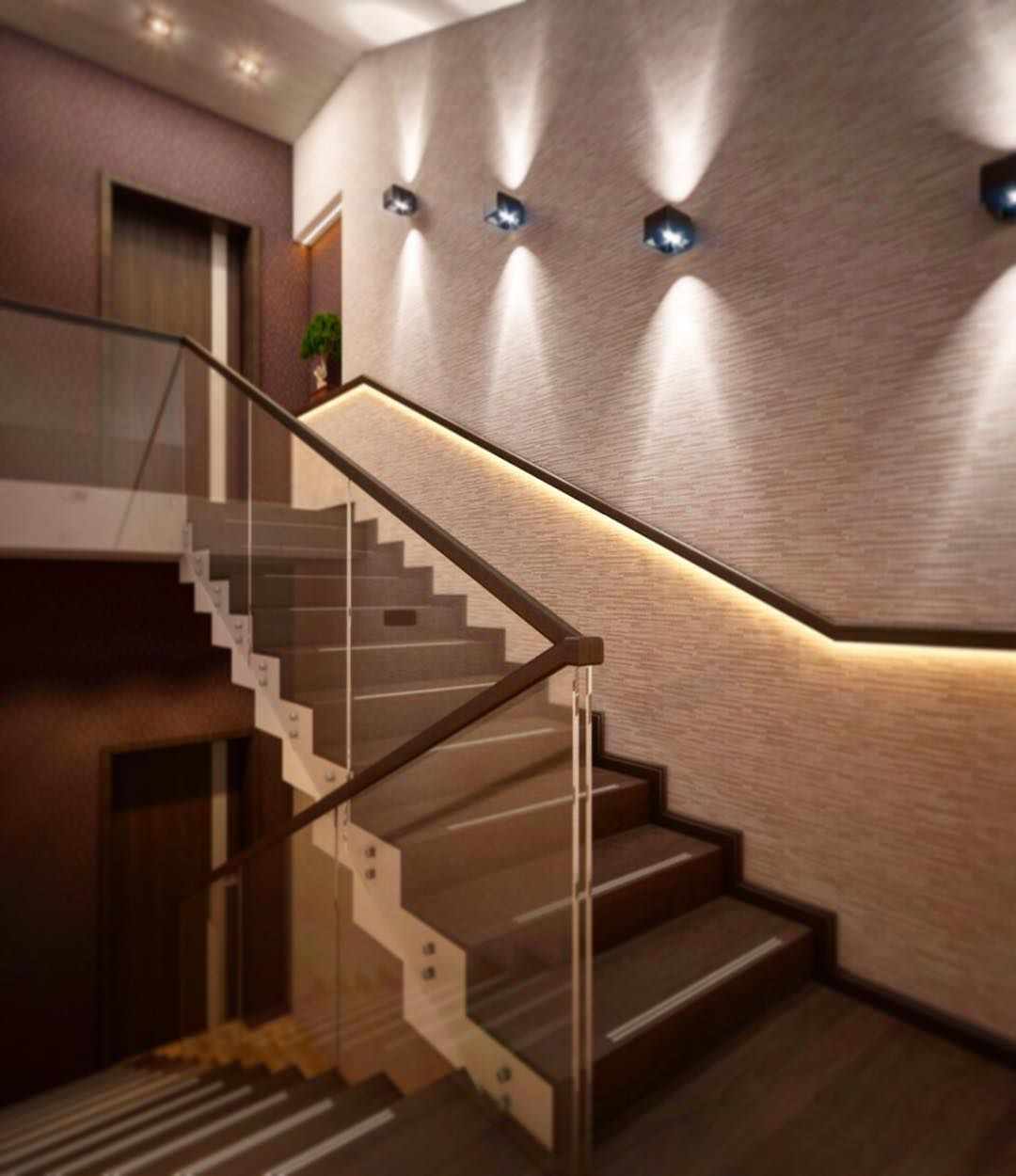 the idea of ​​a bright interior staircase in an honest house
