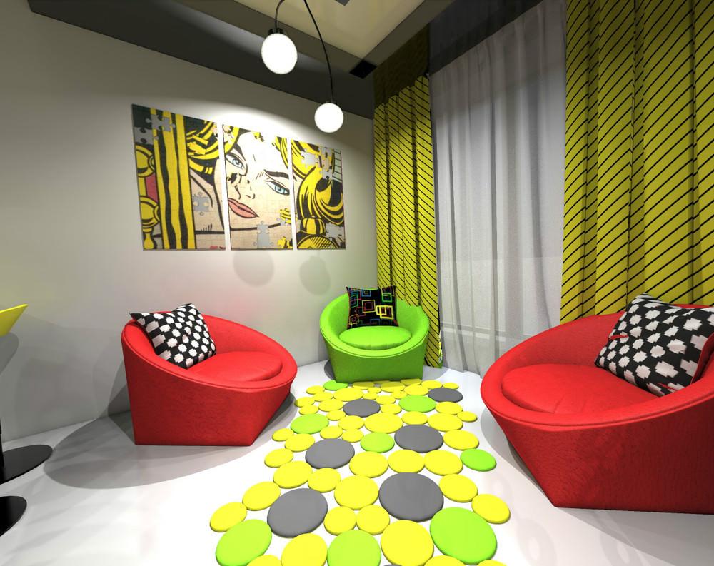 an example of a beautiful apartment decor in pop art style