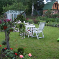 Chaises de jardin sur une pelouse verte