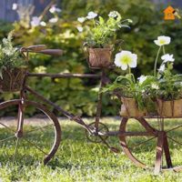 Old bicycle in the role of a flower bed