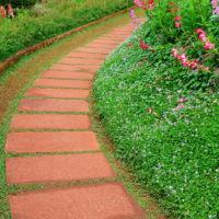 Red concrete garden path