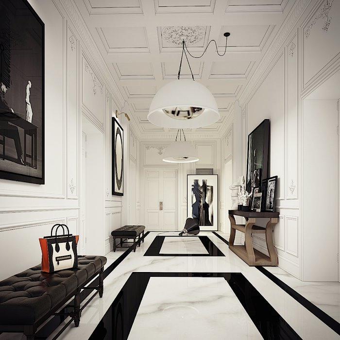 Spacious entrance hall in a classic style