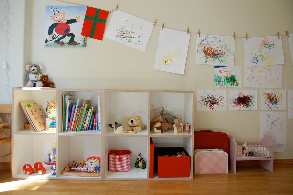 Children's drawings in the interior of the room