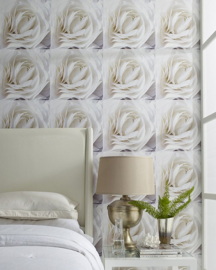 White roses on the mural in the female bedroom