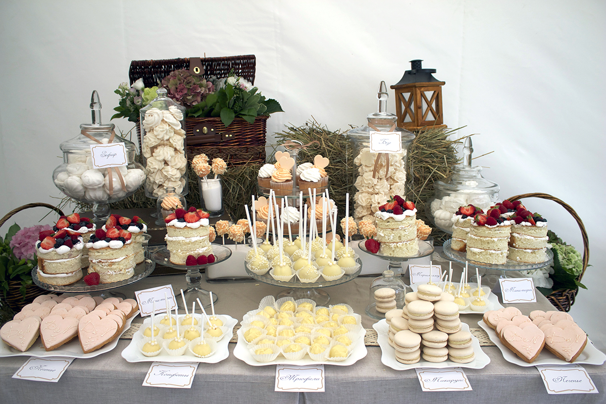 Making a do-it-yourself sweet table at a wedding