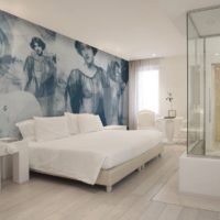 Black and white panoramic photo wallpaper in the bedroom