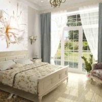Bedroom in a country house with photo wallpaper