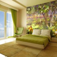 Natural landscape on the mural in the bedroom