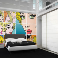 Bedroom for young spouses and stylish murals