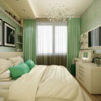 The predominance of green tones in the interior of the bedroom is 12 squares