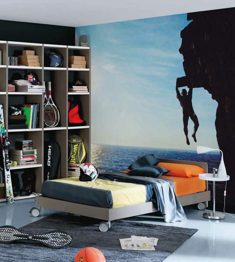 Wall mural sports theme in bedroom design